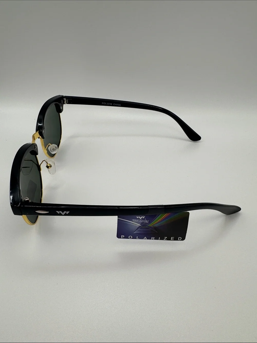 Polarized Black and Gold Clubmaster Sunglasses - Men